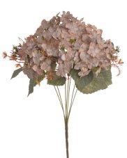 Kytice umělých hortenzií 7 květů s listy a doplňky, květ 10cm, dl.42cm