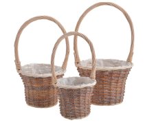 Proutěné košíky s uchem hnědo-béžové – sada 3 ks, 16–25 cm