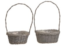 Proutěné koše na aranžování s igelitem uvnitř a uchem 30 x 23 x 49 cm, 26 x 19 x 42 cm  - sada 2ks