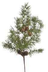 Větvička z umělého modřínového chvojí s šiškami - zápich dl.53cm
