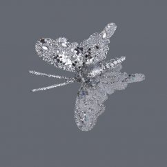 Dekorační motýl z organzy s glitry na klipu 5cm - 24ks