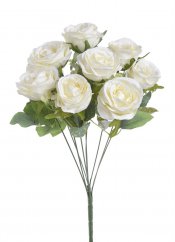 Kytice umělých růžiček s doplňky a listy, květ Ø 7cm/dl. celkem 42cm