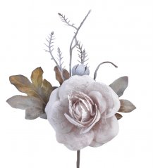 Umělá růže s krajkou na drátku s lístky a doplňky,  květ Ø 8cm/ zápich celkem 25cm_03