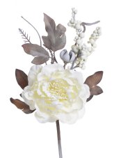 Květ umělé pivoňky s doplňky a lístky, květ Ø 9cm, zápich dl. 33cm_12