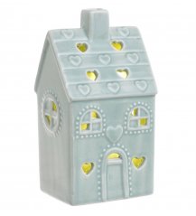 Dekorace porcelánový domek s LED osvětlením 8cmLx6,5cmWx14,5cmH