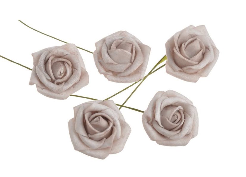 Hlavička pěnové růže na drátku 3,5/10cm - 12ks