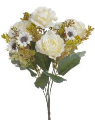 Kytice umělých květů s růžičkami a doplňky, dl. 36cm