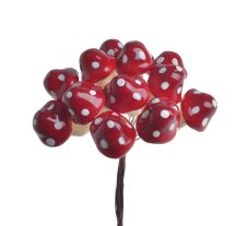 Umělé muchomůrky na drátku, muchomůrka 3,5cm, dl. drátku 7cm - 12ks/12svazků