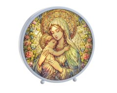 Dekorace vitráž panny Marie s dítětem s LED podsvícením 22cm∅x3,5cmW