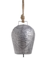 Dekorace plechový barvený kravský zvon s ornamenty  (13cmLx8cmWx19cmH) 37,5cmH
