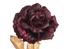 Kvetoucí umělá růže na barveném stonku s listy, hlavička Ø 10cm, dl.70cm