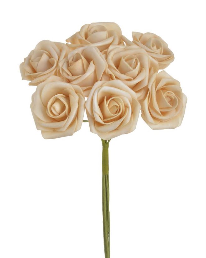 Svazek hlaviček pěnových růží na drátku Ø6cm/dl.25cm - 8ks_183