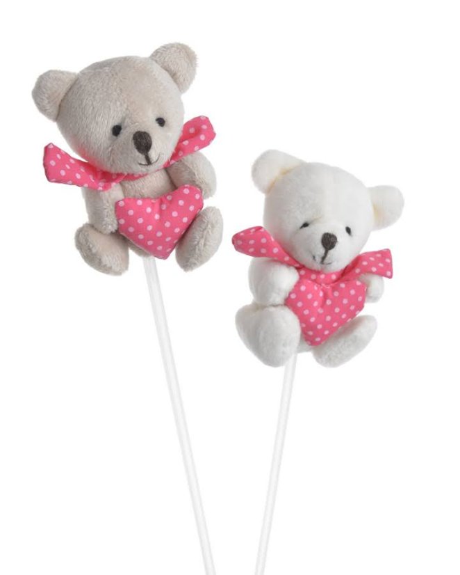 Dekorace plyšový medvěd 5,5cmLx4cmWx11cmH, zápich 48 cm - 2ks