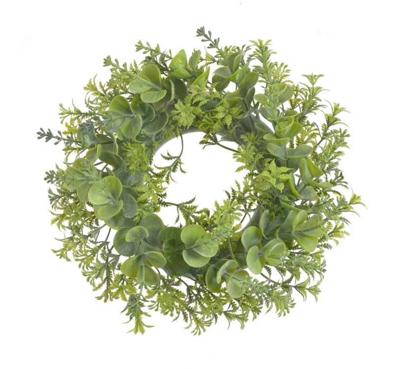 Dekorační věnec z umělých větviček eukalyptu a kvetoucích trav Ø 26cm