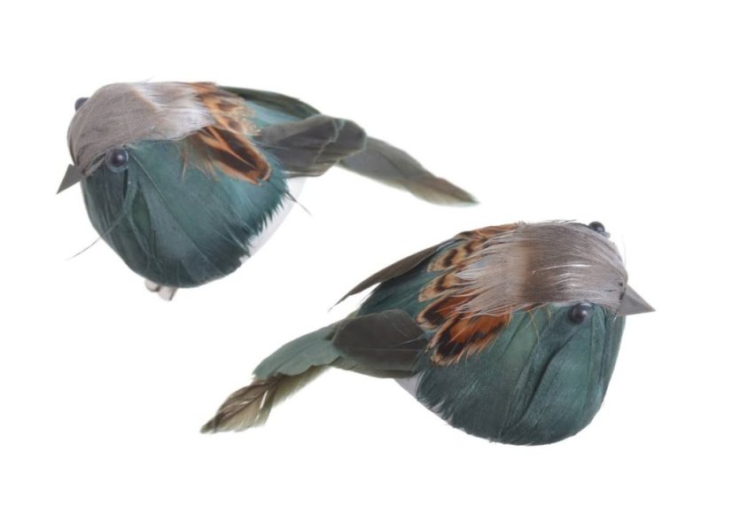 Dekorace péřový ptáček na klipu 10cmLx5cmWx8cmH - 2ks