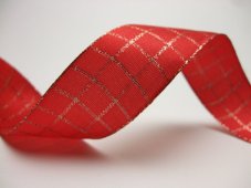 Plátnová stuha s kostkou 30 mm × 25 m – červená/zlatá