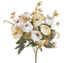 Kytice umělých růžiček s doplňky a lístky, květ Ø 3cm/dl.30cm
