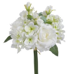 Kytice umělých růží a hortenzií s doplňky a listy - dl. 31cm