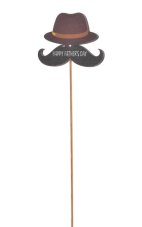 Dřevěný zápich Happy Father's Day s kloboukem a knírem 30 cm, 10 ks