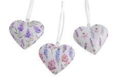 Dekorace kovové srdce s potiskem závěs 6,5cmLx1,5cmWx5,5cmH -3ks
