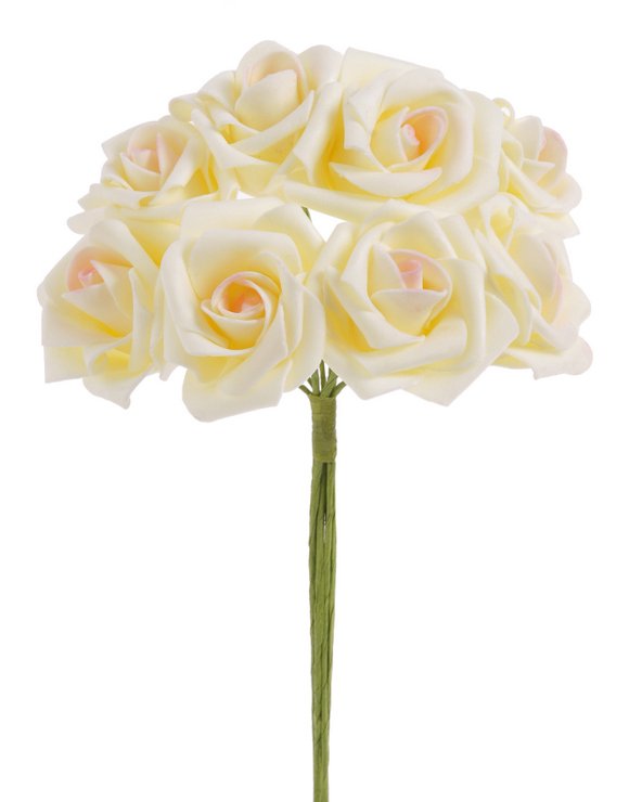 Svazek hlaviček pěnových růží na drátku Ø6cm/dl.25cm - 8ks