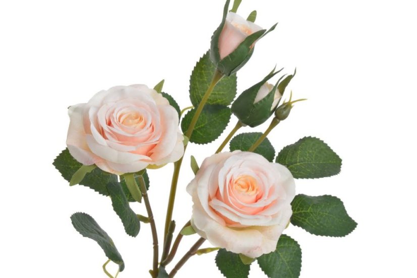 Umělá rozkvetlá růže 2 květy + 2 poupata,  květ Ø 6,5cm, dl.49cm