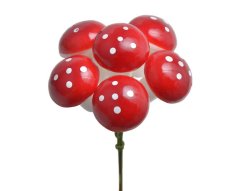 Umělé muchomůrky na drátku, muchomůrka 3,5cm, dl. drátku 7cm - 12ks