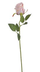 Umělá polorozvitá růže na stonku s listy, květ Ø 6cm, dl.50cm