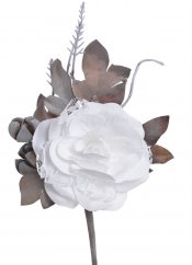 Umělá růže s krajkou na drátku s lístky a doplňky,  květ Ø 8cm/ zápich celkem 25cm_05