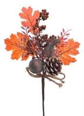 Podzimní dekorace umělá větvička s šiškou a doplňky dl. 31cm