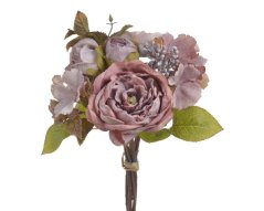 Kytice umělých růží a hortenzií s doplňky dl. 36cm