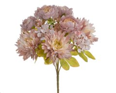 Umělá kytice míchaná z dalií a pivoněk s doplňky dl. 42cm