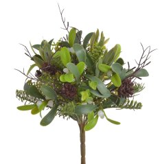 Umělá kytice s větvičkami jmelí, chvojí a šiškami dl. 30cm