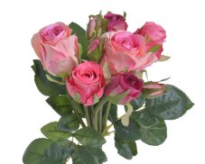 Kytice umělých růžiček, 6 květů a 3 poupata s listy, celkem dl. 27cm