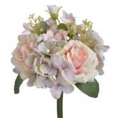Kytice umělých růží a hortenzií s doplňky a listy - dl. 31cm