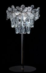 Dobíjecí LED lampa na dál. ovládání, změna barvy teplá/studená, kov/sklo Ø 28cm celkem 45cmH