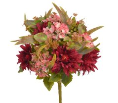 Kytice umělých dahlií a hortenzií , míchaná s dálií  květ Ø cca 11cm, kytice celkem dl.64cm