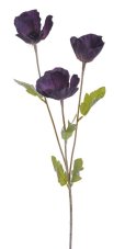 Letní květiny větvičky umělých vlčích máků - 3 květy, květ Ø 8cm, dl. 70cm