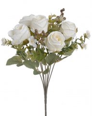 Kytice umělých růžiček s doplňky a listy, květ Ø 4cm/dl. celkem 30cm