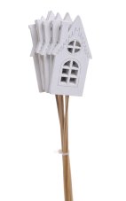 Dekorace dřevěný domek 4,5cmL x 0,7cmW x 9cmH zápich 34,5cm - 6ks