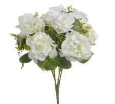 Umělá kytice míchaná s růžemi a hortenziemi, hortenzie Ø12cn, růže Ø10cm, dl. celkem 56cm
