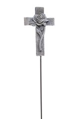 Dekorace 3D kříž s růží (5cmLx1,5cmWx7cmH) 22.5cmH - zápich