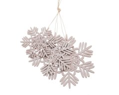 Vánoční dekorace dřevěná vločka 3 rozměry 7cmLx0,2cmWx8cmH,9cmLx0,2cmWx10cmH,11cmLx0,2cmWx12cmH - 3ks