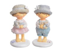 Dekorace figurka dívka, chlapec s ovcí 5,5cmLx5,5cmWx11cmH