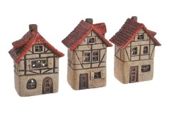 Keramický domek - svícen na light svíčku mix druhů 9-9,5cmLx7-7,3cmWx13,5-14cmH - 6 ks