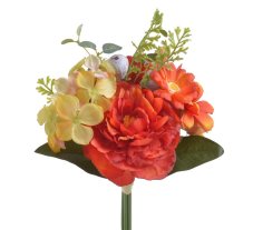 Kytice míchaná z umělých pivoňek, růží a hortenzií dl. 35cm