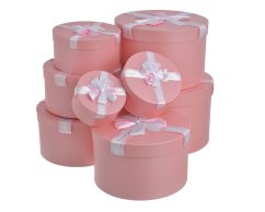 Sada kulatých dárkových krabic se stuhami 8 ks - růžová