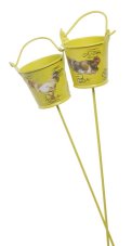 Jarní dekorace zápich kovové vědro vědro 4 cm, zápich 30 cm - 12ks