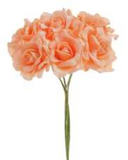 Hlavička pěnové růžičky na drátku Ø 6cm, drátek 25cm - 6ks