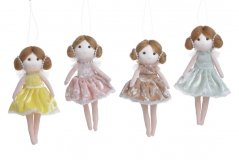Závěsná textilní panenka s plandavýma nohama a sametovou sukní 16 cm, mix barev